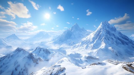 Obraz premium The dramatic peaks of Chamonix's Alps in hyper-realistic detail, their snow-covered ridges glistening under the midday sun, with a vast blue sky and an untouched wilderness stretching out below.