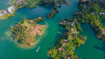 Aerial View of Guatape Lake and Islands in Antioquia, Colombia