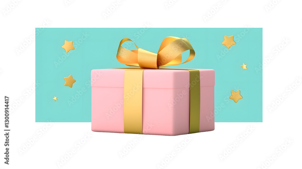Poster elegant 3d rendered image of a soft pink gift box with a luxurious golden ribbon creating a charming