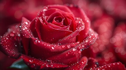 Breathtaking Waterdrop on Blooming Red Roses with Exquisite Natural Lighting and Closeup Details