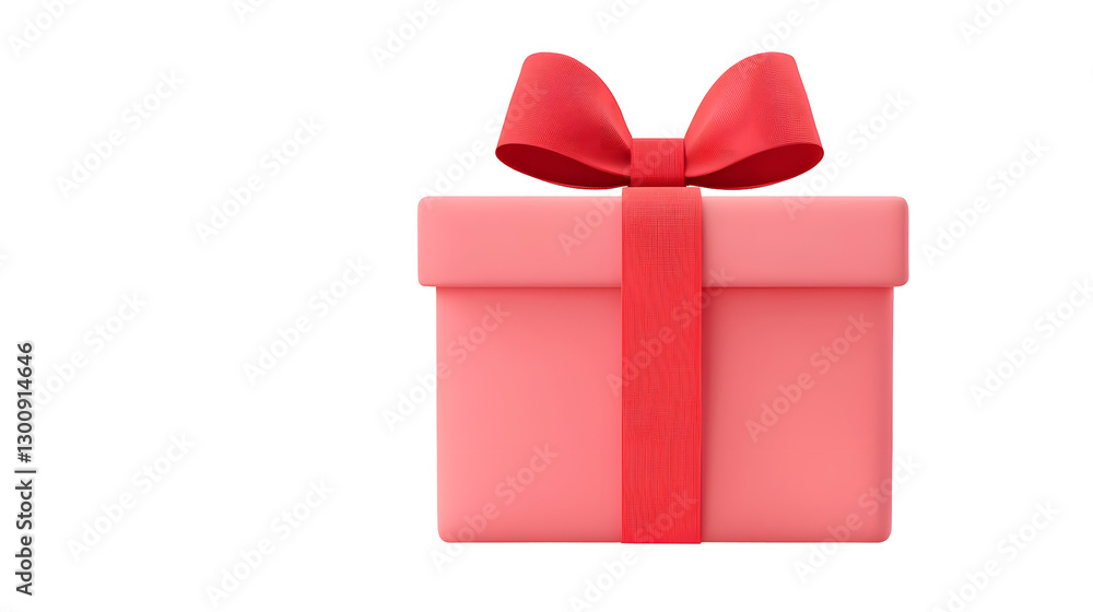 Poster charming 3d cartoon pink gift box with a silky red ribbon symbolizing surprises transparent backgrou