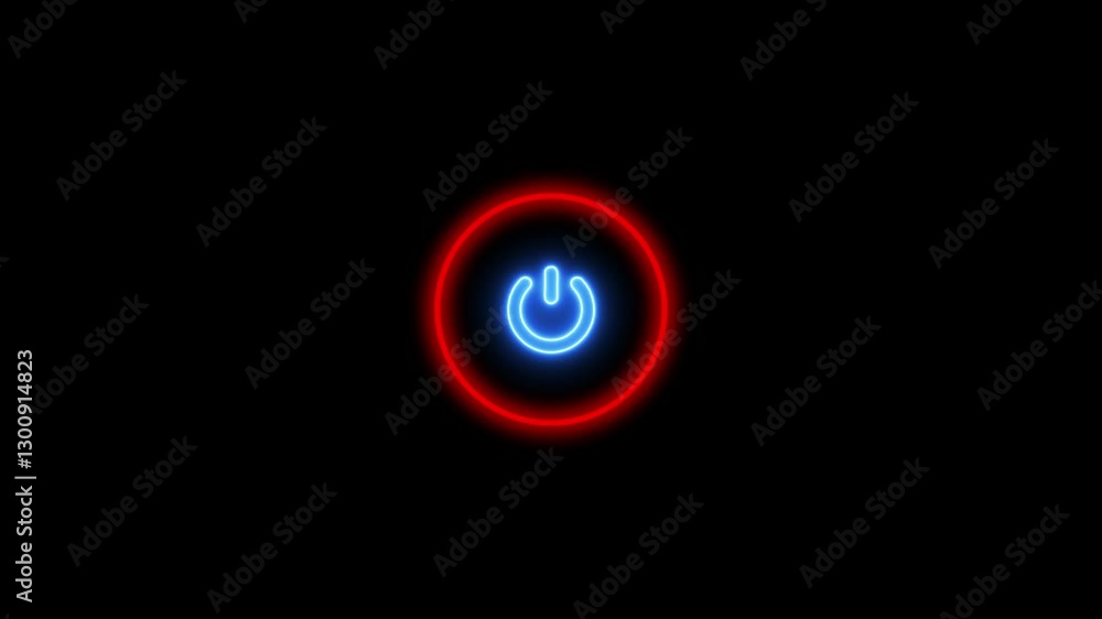 Aufkleber glowing neon power reset button icon sign animation. power button animation.neon power sign animatio