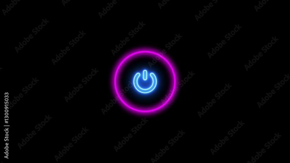 Aufkleber glowing neon power reset button icon sign animation. power button animation.neon power sign animatio