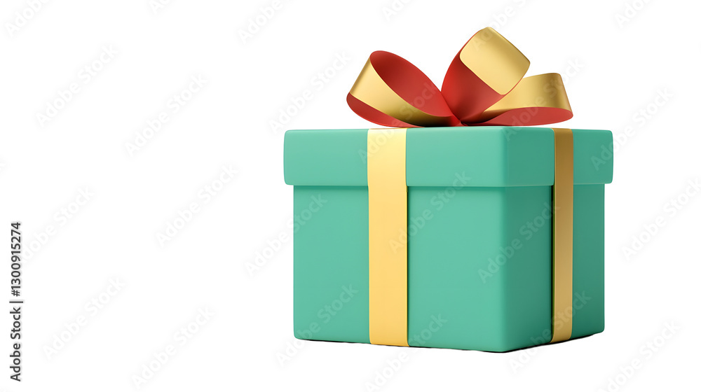 Poster elegant 3d rendering of a shiny gold present with a rich red ribbon creating a festive and premium l