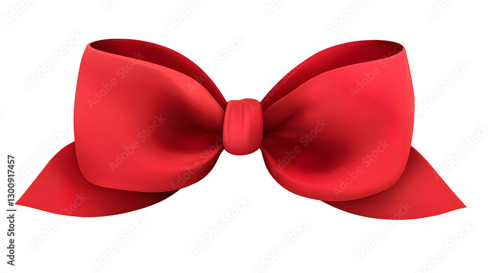 Poster 3d cartoon of a silky red ribbon bow with smooth curves and folds isolated on a transparent backgrou