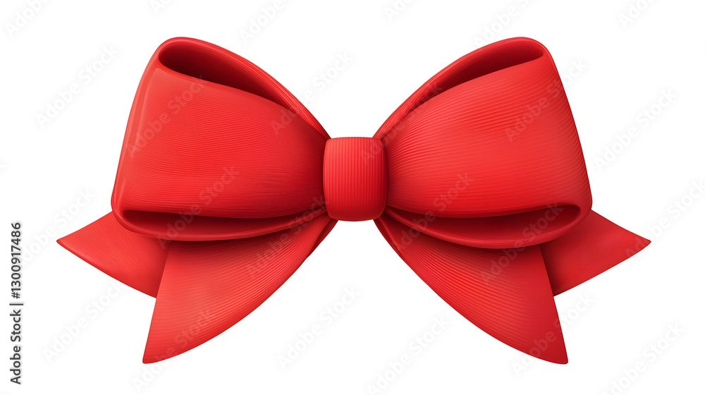 Poster elegant red silk ribbon bow with smooth curves and folds 3d cartoon isolated on transparent backgrou