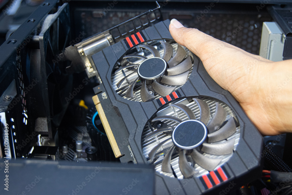 Fototapete Technicians are assembling graphics cards, computer components.