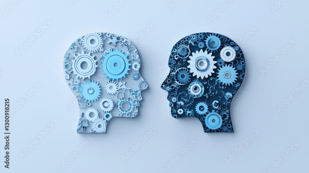 Aufkleber faces of innovation and creativity represented by gears and cogs in a blue and gray color scheme