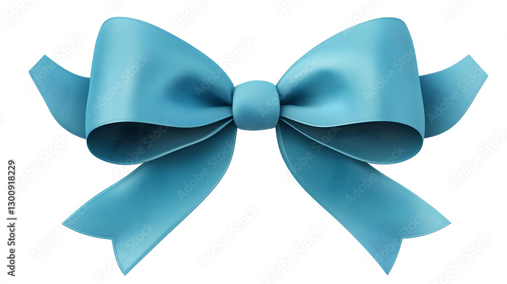Aufkleber Elegant Luxurious Blue Satin Bow 3D Rendering with Glossy Finish and Symmetrical Shape on Transparent Background in Cutout Format
