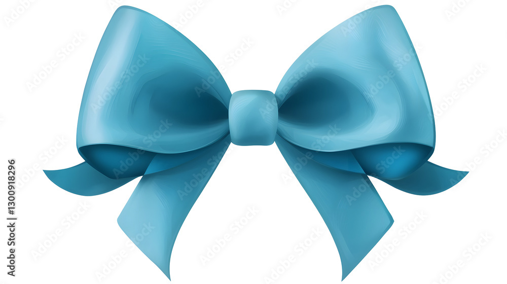 Poster beautifully rendered 3d cartoon of a silky blue ribbon bow with smooth flowing curves and fabric fol