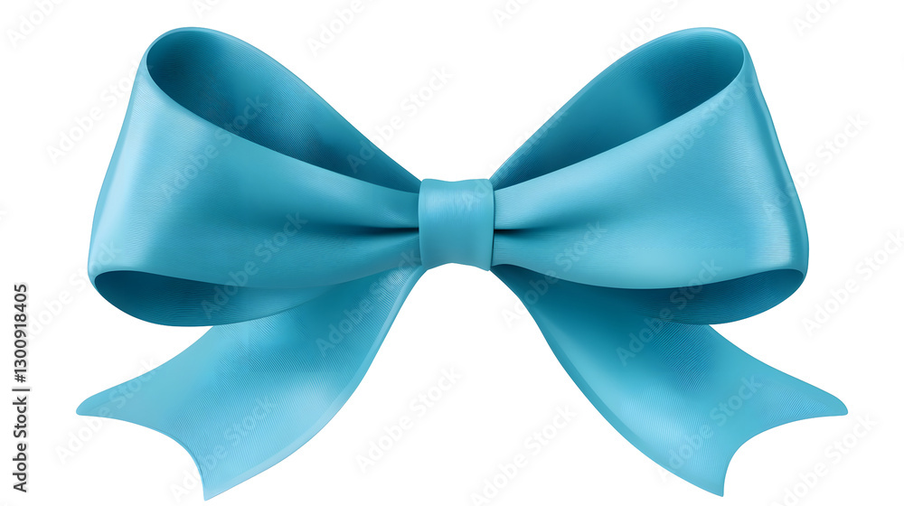 Poster silky blue ribbon bow with smooth curves and folds isolated on a transparent background in a cutout 