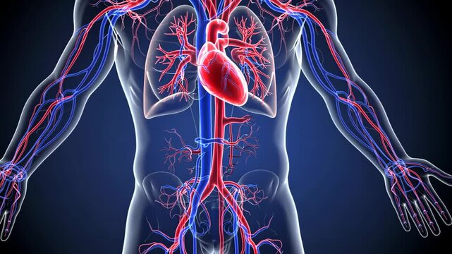 Intricate visualization of the human circulatory system highlighting vascular pathways