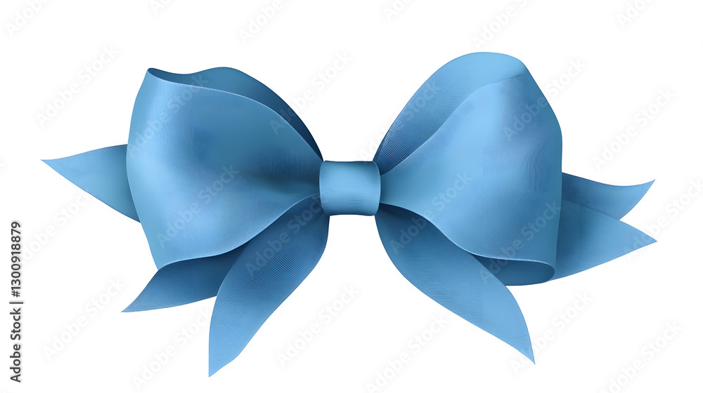 Poster playful 3d of a bright blue ribbon bow with a smooth satin like effect and subtle shadow details iso