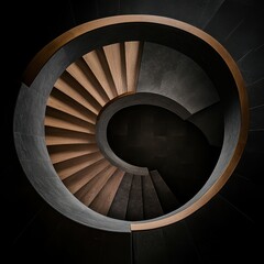 Fototapeta premium Elegant Spiral Staircase Showcasing Wooden and Stone Craftsmanship in a Modern Architectural Setting