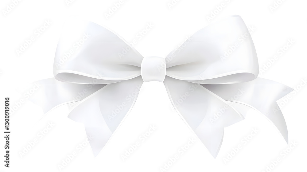 Poster silky white bow with soft curves and folds in cartoon 3d on transparent background decorative access