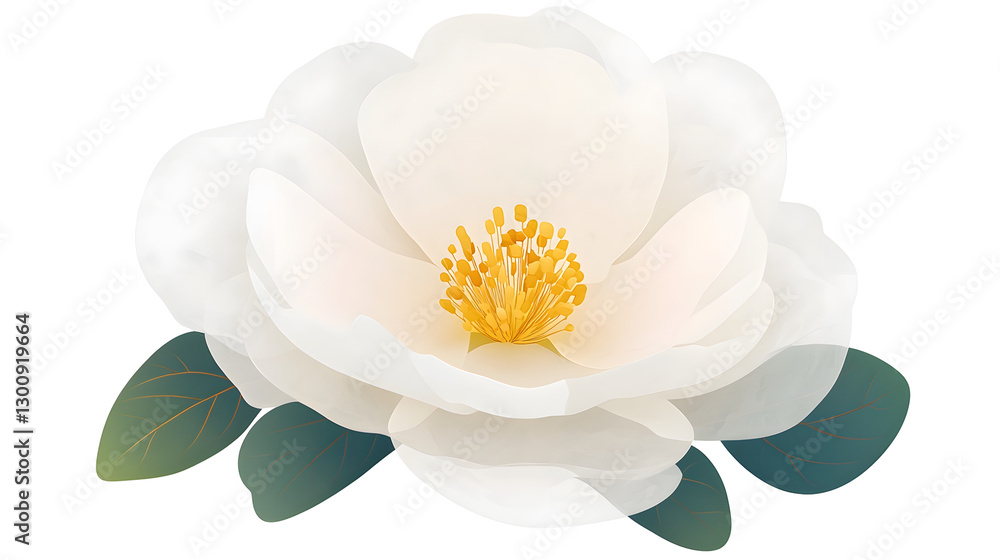 Aufkleber 3d cartoon of a delicate white flower with soft layered petals and a golden center isolated on a tra