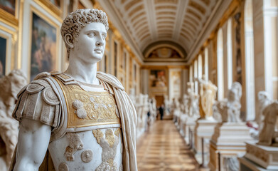 Close-up of a marble sculpture depicting a winged angel with detailed facial features and a beard.