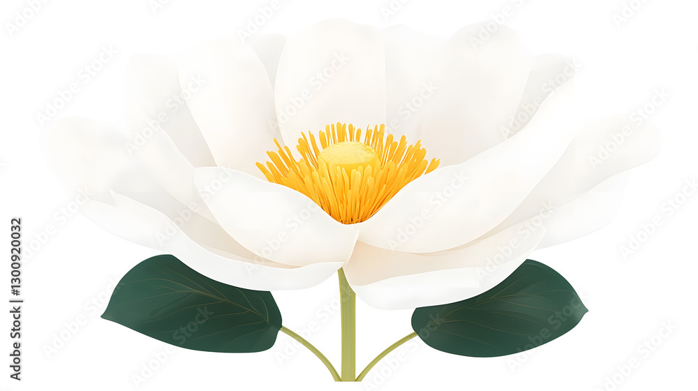 Aufkleber playful 3d of a white daisy like flower with a bright golden core and symmetrically spread petals ex
