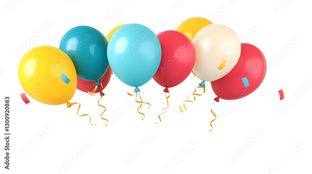 Poster charming 3d colorful balloons with a mix of metallic and matte textures tied with curling ribbons id