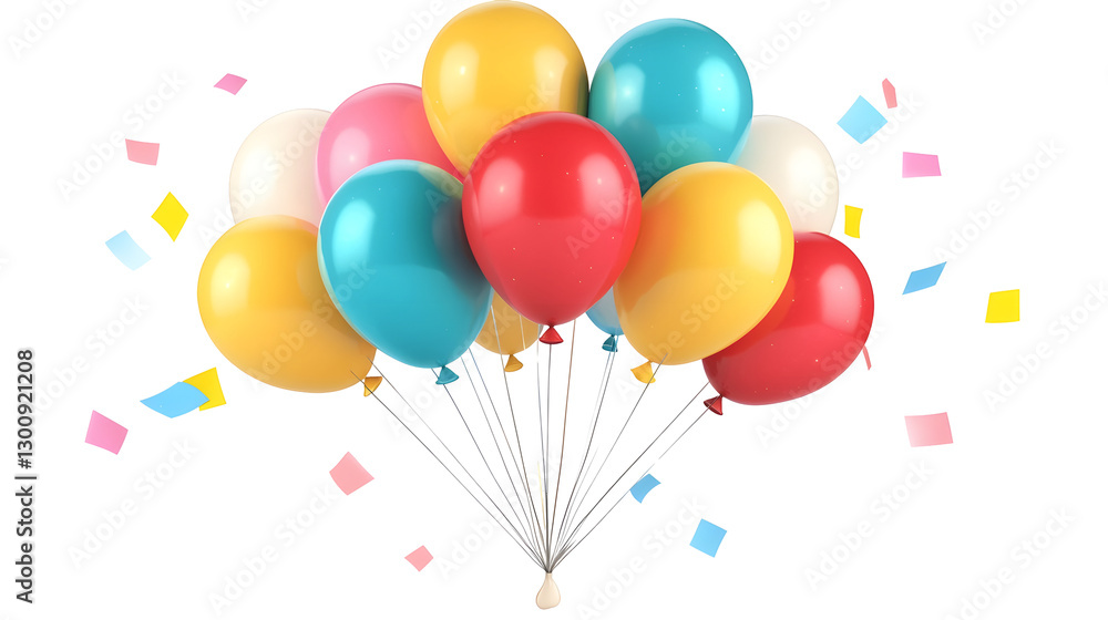 Poster elegant 3d of a playful cluster of multicolored balloons with a soft shine and slight translucency a