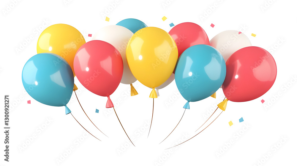 Poster elegant 3d of a playful cluster of multicolored balloons featuring a soft shine and slight transluce