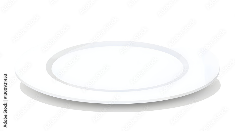 Poster playful 3d of a classic round white plate with a slight shine and subtle shadow ideal for serving de