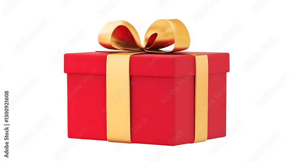 Aufkleber vibrant red gift box wrapped with a silky golden ribbon and a neatly tied bow isolated on a transpar