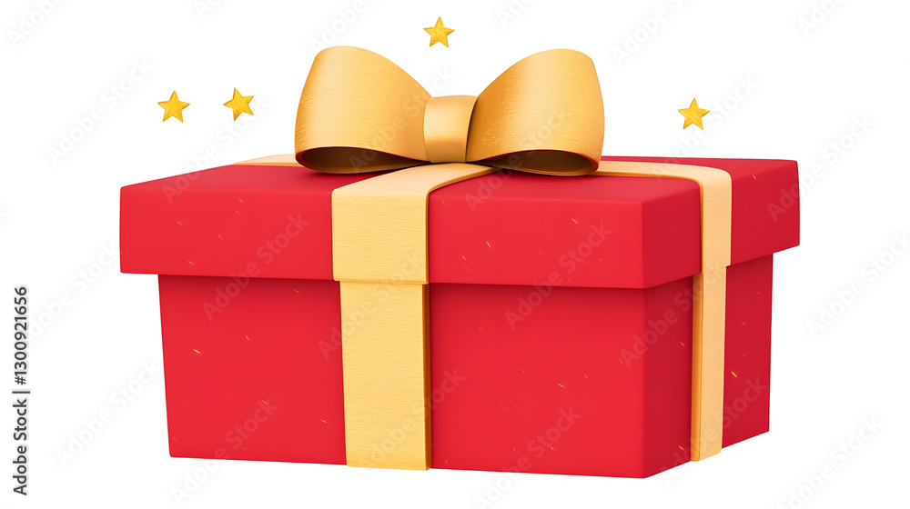 Poster vibrant 3d cartoon of a red gift box wrapped with a silky golden ribbon and a neatly tied bow isolat