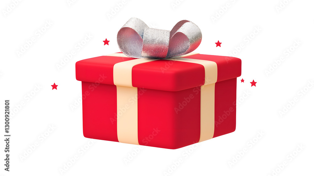 Poster elegant 3d rendering of a luxurious red present with a glossy finish decorated with a silver ribbon 