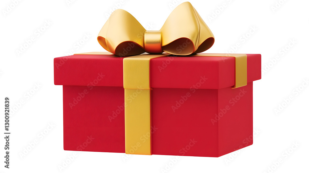 Poster enchanting 3d red gift box with playful golden bow for premium presentation featuring shadows and hi