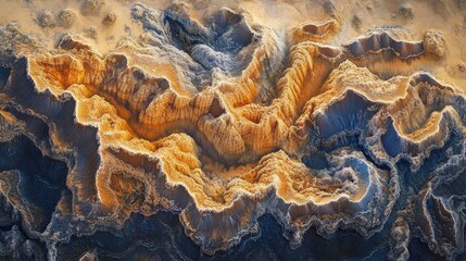 Obraz premium Aerial view of a vast desert landscape with intricate patterns of sand dunes