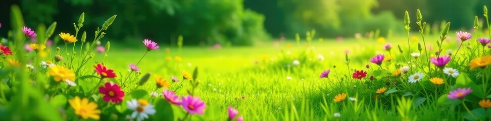 lush meadow filled with tall grasses and colorful flowers, foliage, grasses, greenery