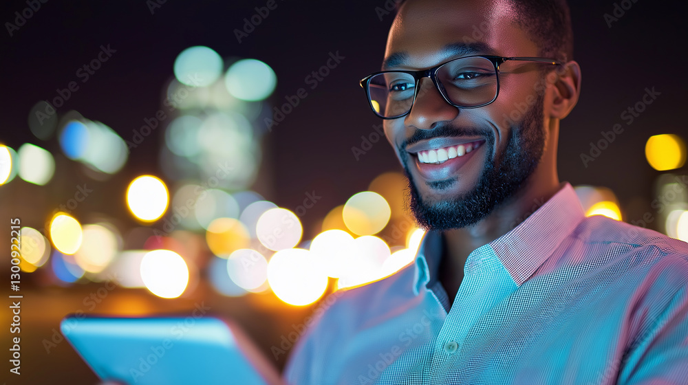 Poster a close-up of a man’s face with glasses, focused on coding or working on a digital screen.