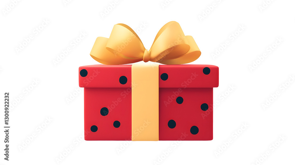 Poster vibrant 3d of a red gift box wrapped in a polka dotted ribbon with curled ends symbolizing joy for t
