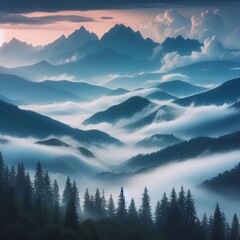 Obraz premium Mountain Mist A cool damp fog wraps around the mountain peaks re
