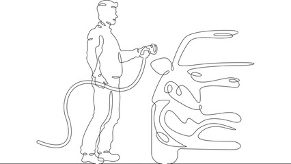 Continuous one line drawing electric vehicle charging. High technology. Clean energy. Electric transport.  One continuous line isolated minimal illustration.Not AI.