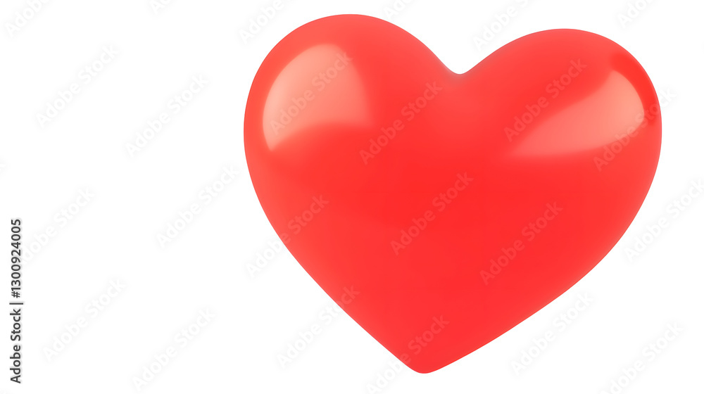 Poster Elegant 3D rendering of a shiny red heart with soft highlights and depth floating slightly above the surface on a transparent background in a cutout format