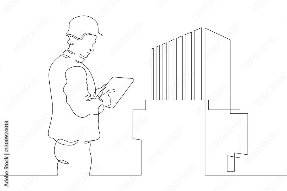 Poster continuous one line drawing it engineer and server. engineer services network equipment. computer te