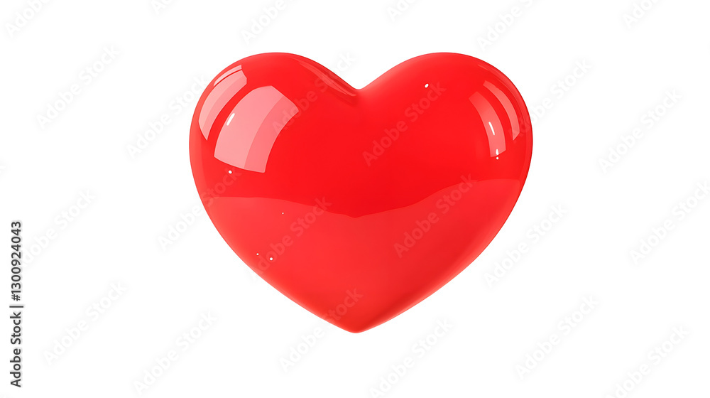 Poster Elegant 3D rendering of a shiny glossy red heart with soft highlights and depth floating slightly above a transparent surface in a cutout format