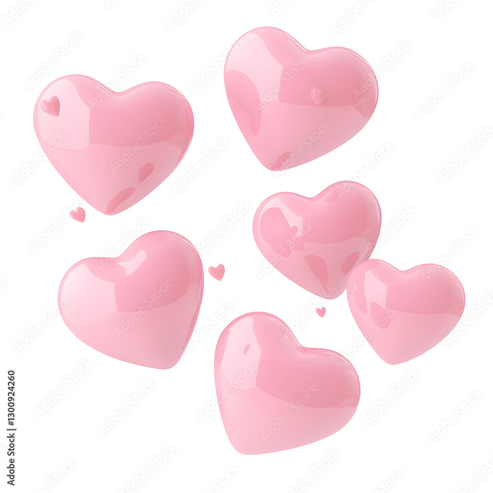 Aufkleber elegant 3d rendering of vibrant pink hearts soaring gracefully with a soft glow and subtle shadows s