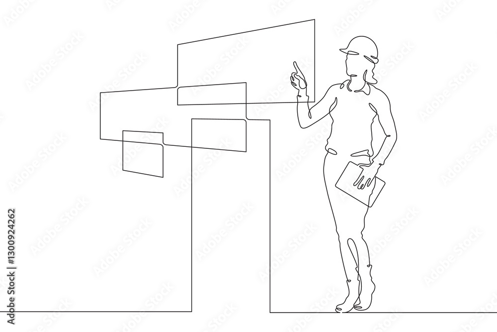 Poster continuous one line drawing it engineer and server. engineer services network equipment. computer te