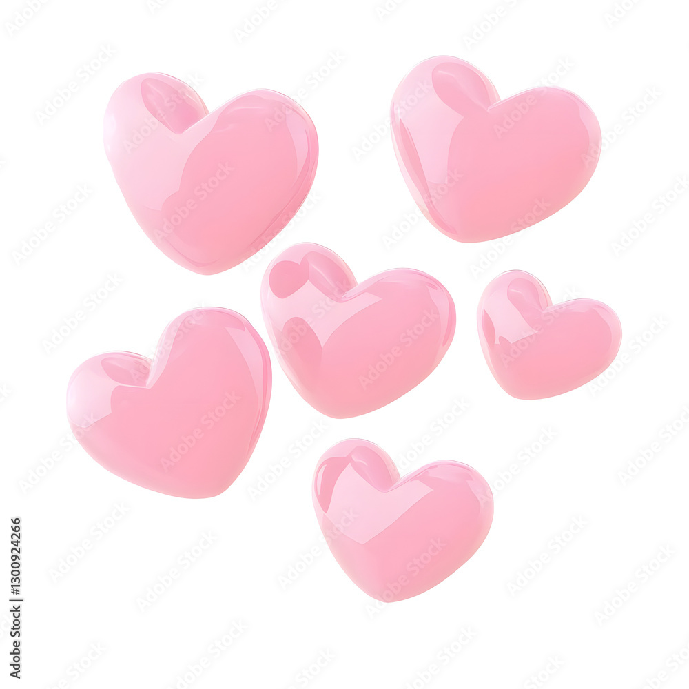Poster elegant 3d rendering of vibrant pink hearts soaring gracefully with a soft glow and subtle shadows s