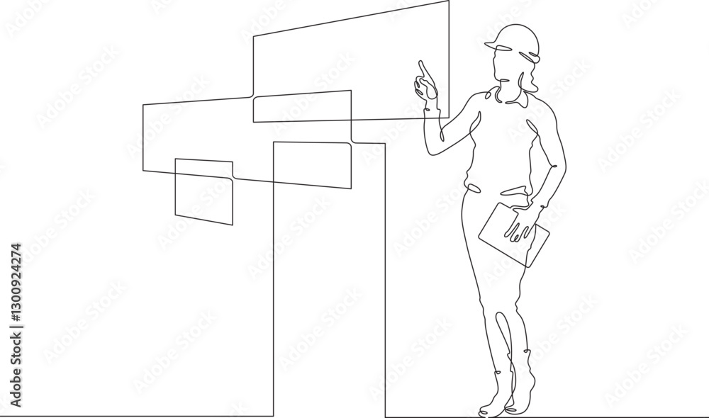 Poster continuous one line drawing it engineer and server. engineer services network equipment. computer te