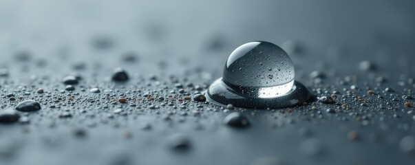 Single gray water droplet on gray textured surface, surface, droplet, aggregate