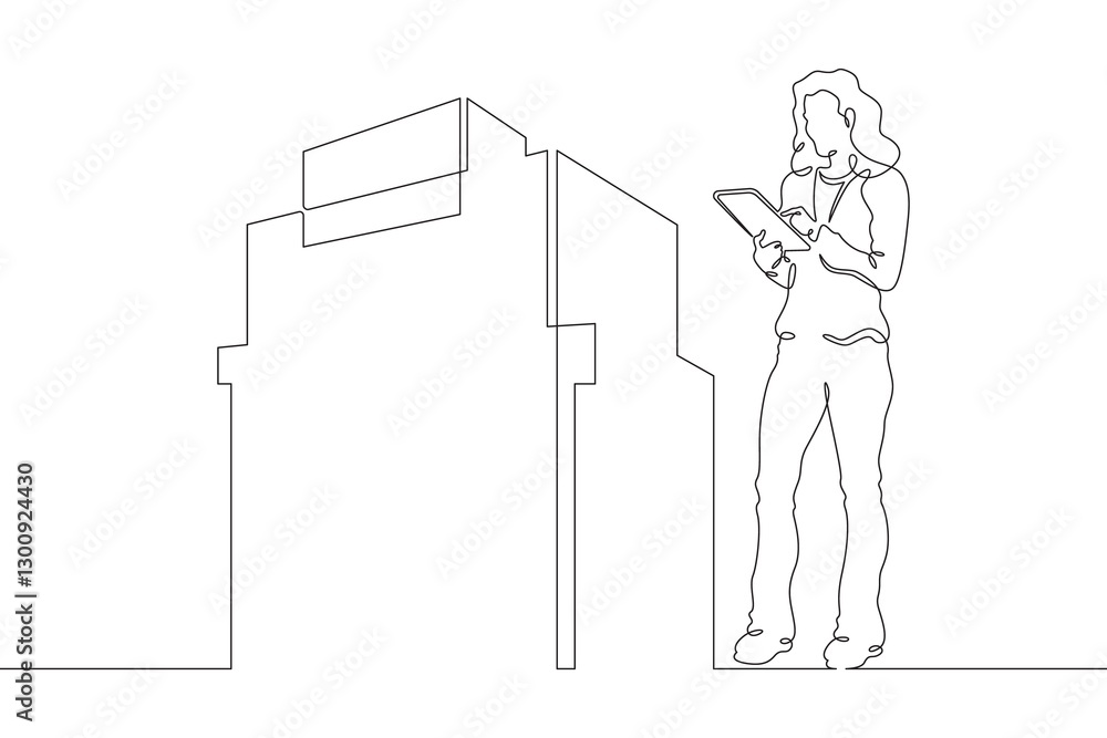 Poster continuous one line drawing it engineer and server. engineer services network equipment. computer te