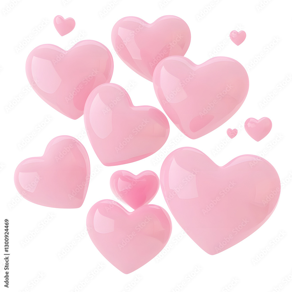 Poster elegant 3d rendered image of vibrant pink hearts soaring gracefully through the air with a soft glow