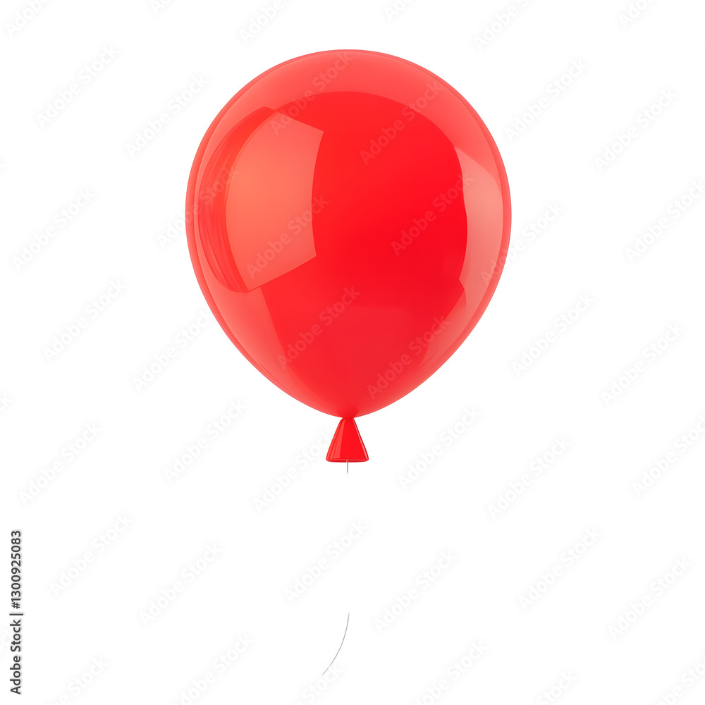 Poster single glossy red balloon floating gently with a smooth reflective surface on a transparent backgrou