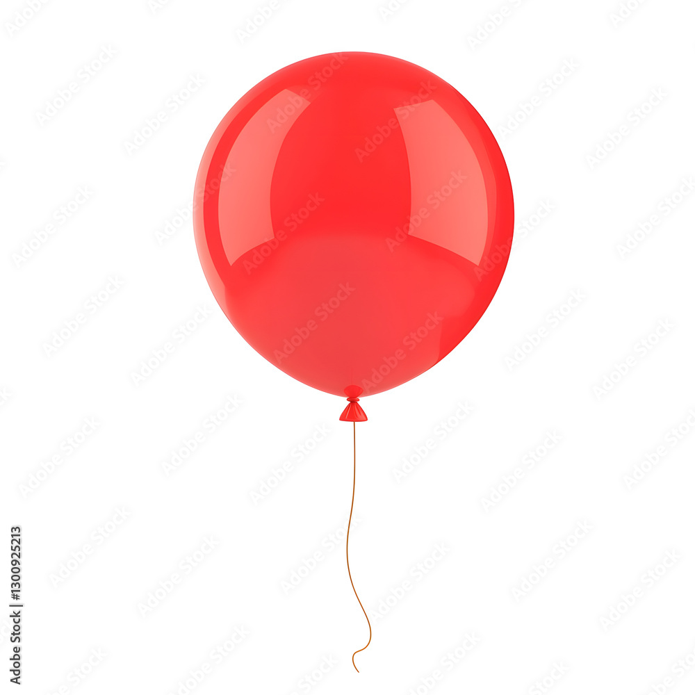 Poster elegant 3d rendering of a vibrant red helium balloon with a subtle shine and a thin curled ribbon at