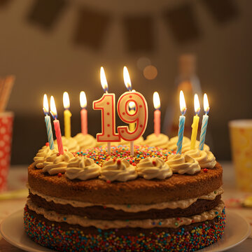 nineteen years old birthday cake with candles
