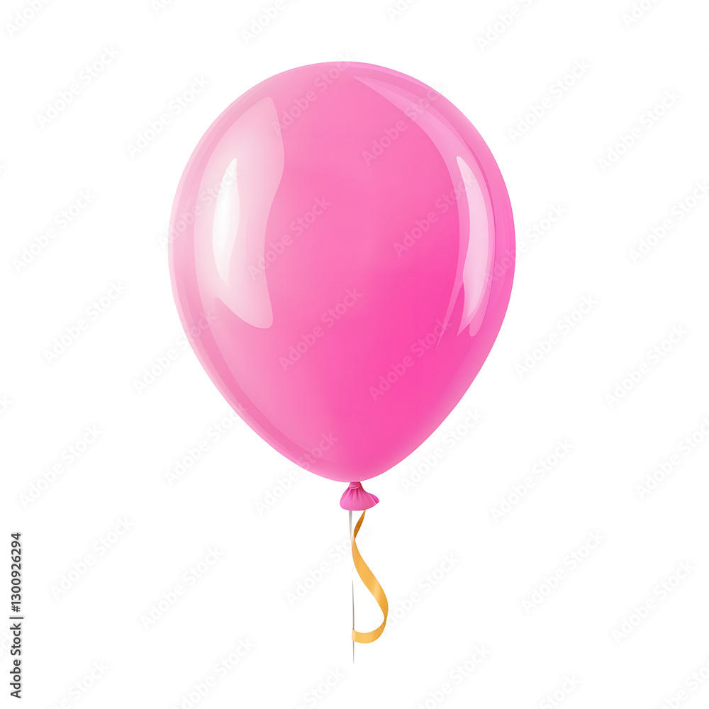 Fototapete Charming 3D pink balloon with a slightly inflated shading and a silky ribbon curling at the base perfect for party Transparent background cutout format